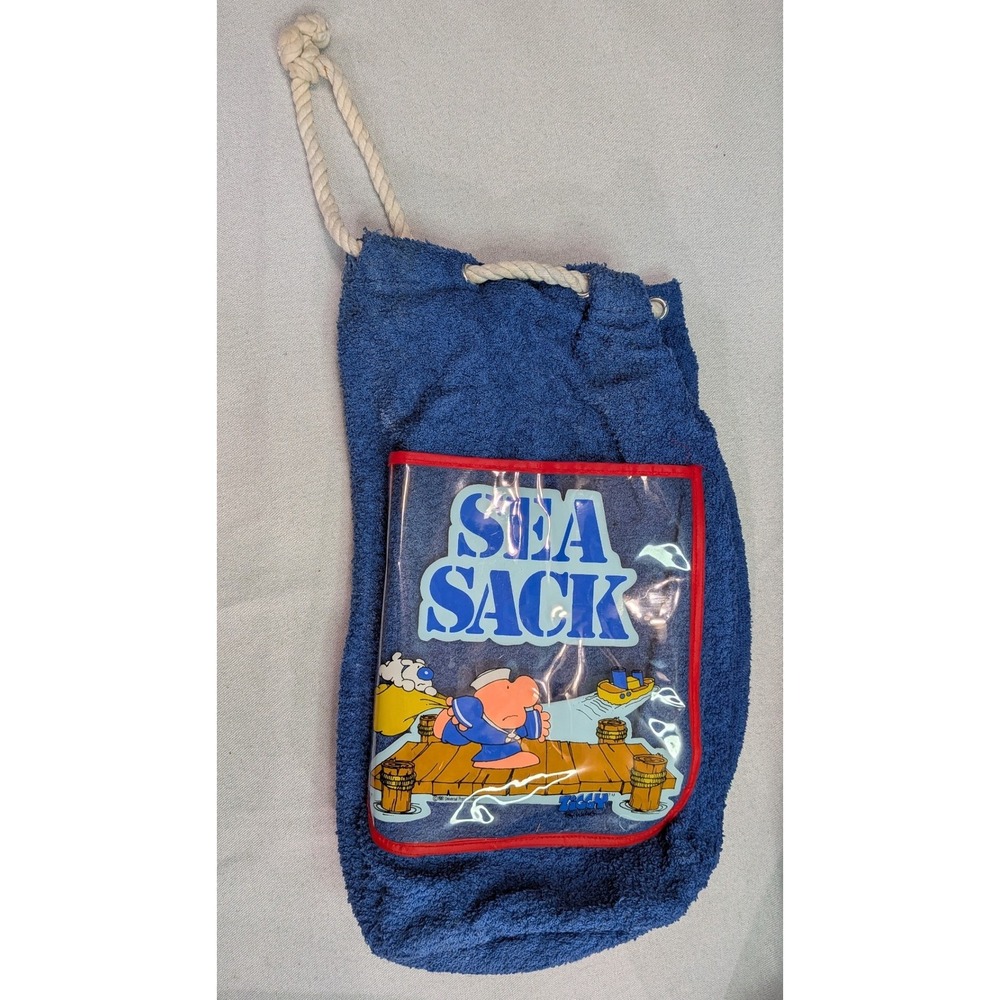 Ziggy Sea Sack Beach Bag Kids Blue 18in Vintage 1981 Terry Cloth Nautical